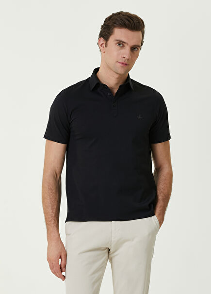 Slim Fit Siyah Balenli Yaka Pike T-shirt