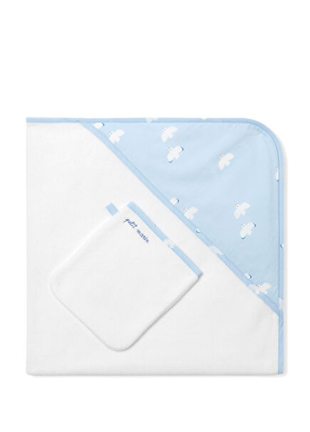 Blue Cotton Terry Unisex Baby Bath Towel Set