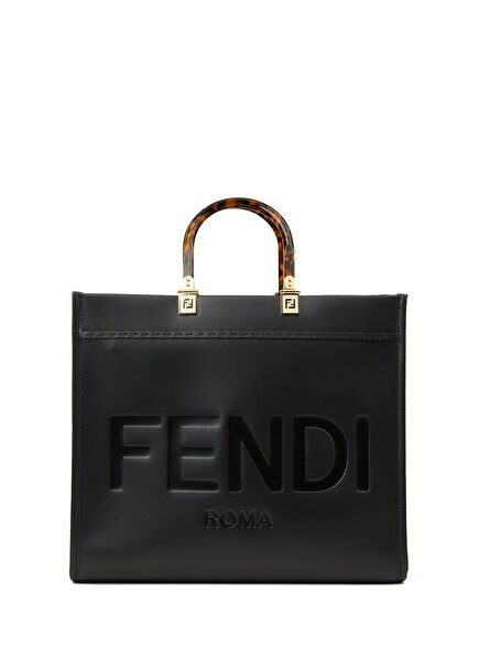 Sunshine Medium Siyah Logolu Kadın Deri Çanta