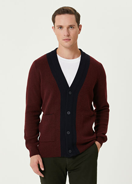 Burgundy College Knit Cardigan