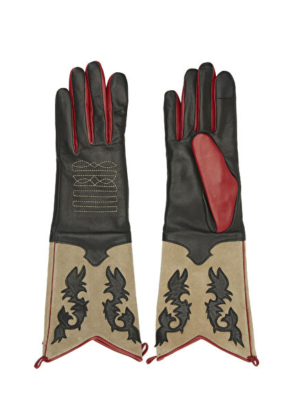 Beverly Siyah Kahverengi Kadın Deri Eldiven