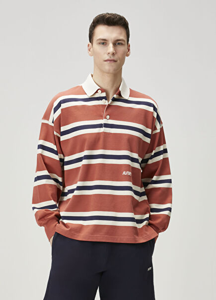 Navy Blue Red Polo Neck Sweatshirt