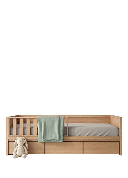 Natural Wooden Children's Bedstead with Drawers 100x200 cm