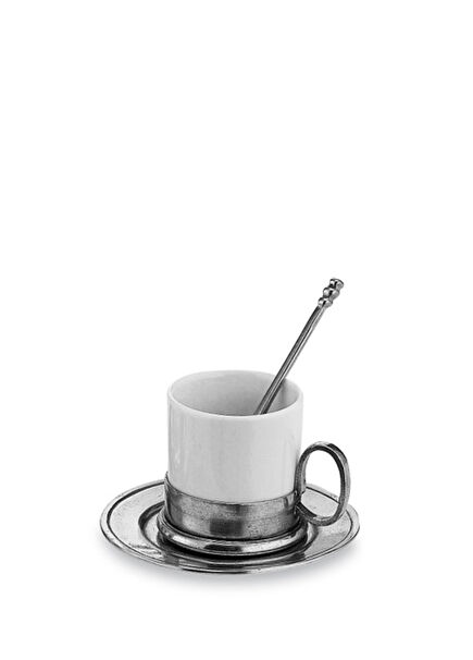 Ceramic Coffee Cup and Tin Plate Spoon