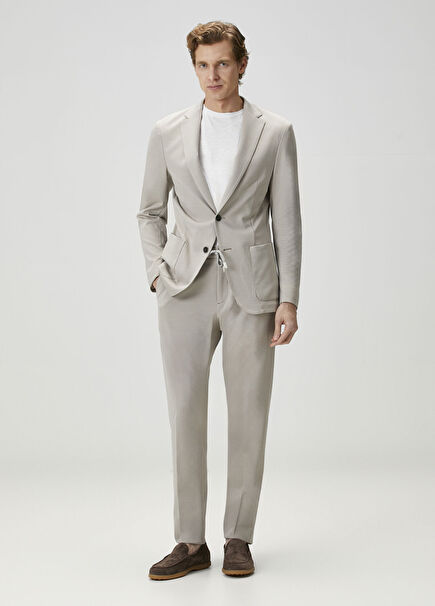 Bej Beli Kordonlu Pilili Pantolon