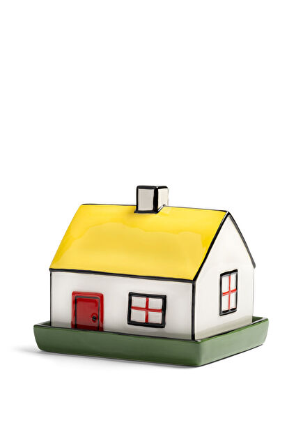 Butter Plate with Porcelain House Figure Lid