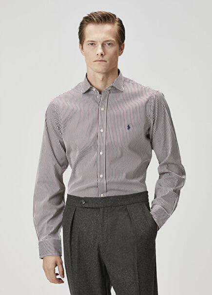 Kırmızı Beyaz Çizgi Desenli Poplin Gömlek