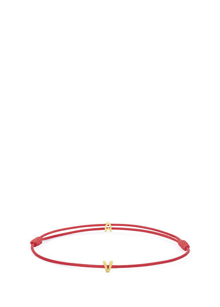 Luck Red Rope V Letter 925 Sterling Silver 18K Gold Plated Women's Bracelet