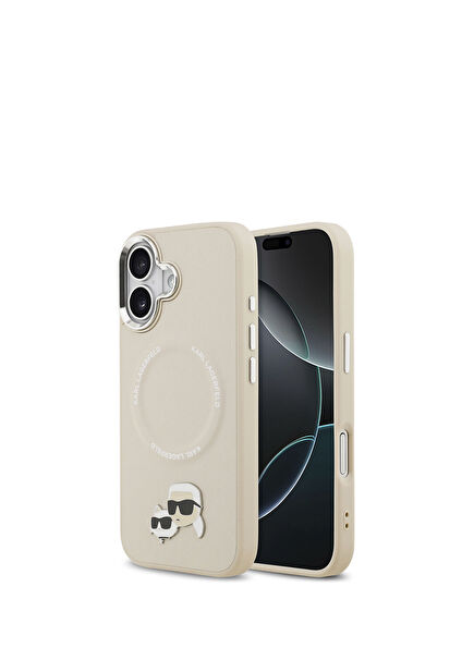 iPhone 17 Magsafe Compatible K&C PU Metal Detailed Beige Leather Phone Case