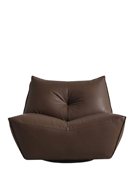 Java Comfort Bitter Brown Leather Metal Swivel Leg Armchair