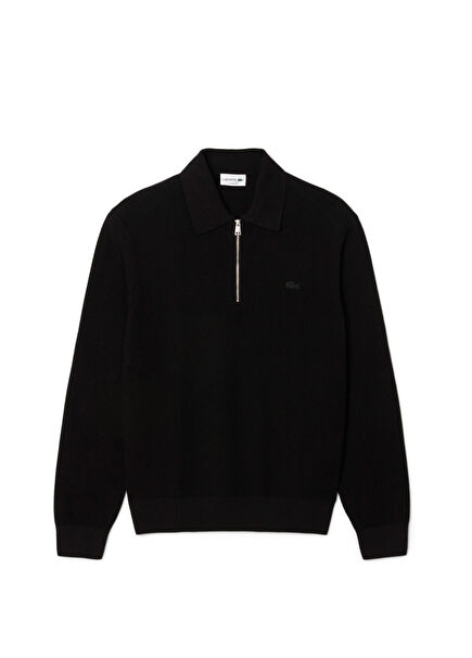 Siyah Yarım Fermuarlı Classic Fit Erkek Kazak