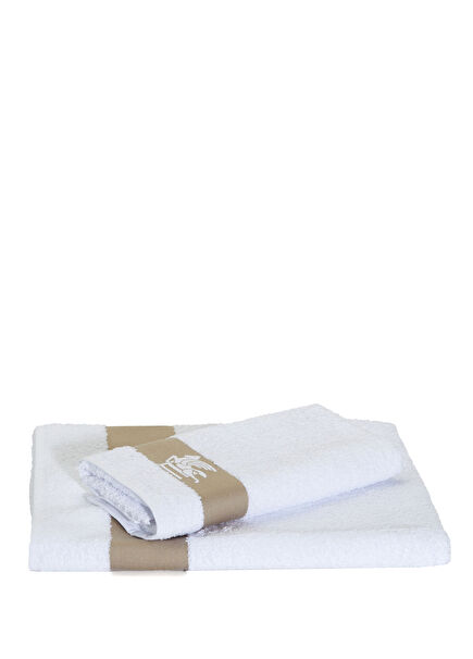 Dafne White 2-Piece Logo Jacquard Towel Set