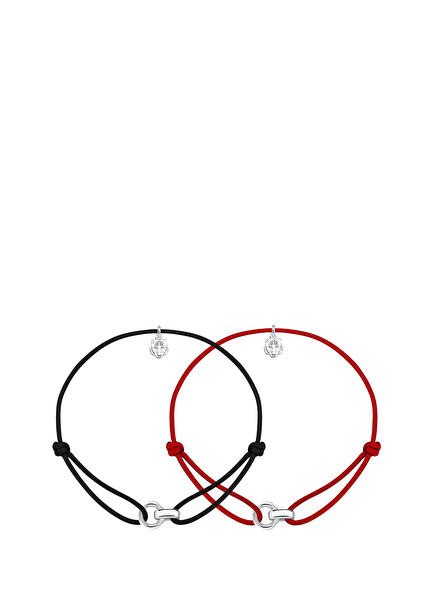 Linker 2'li Çift İp 925 Ayar Gümüş Beyaz Altın Kaplama Unisex Bileklik