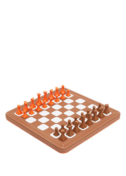 Messier Orange Tan Leather Chess Set