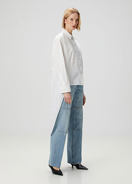 Apex White Asymmetrical Poplin Shirt