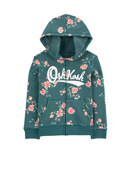 Çiçek Desenli Fermuarlı Kız Çocuk Sweatshirt