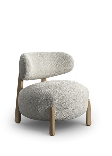 Yoyo Solid Wood Leg White Plush Fabric Armless Bergere