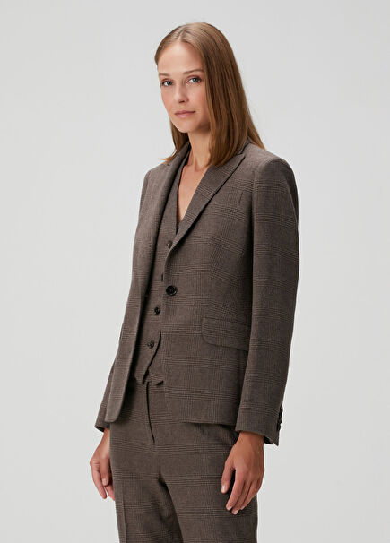 Kahverengi Ekoseli Yün Ceket