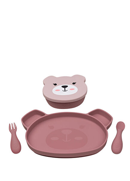 Betsy Bear Pembe 5'li Silikon Vakumlu Yemek Seti 