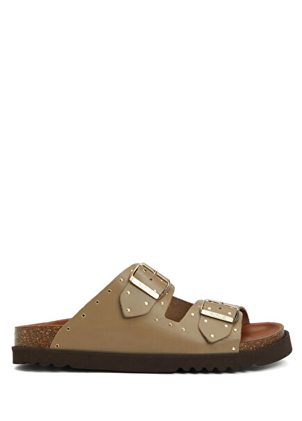 Beatriz Khaki Troked Women's Leather Slippers