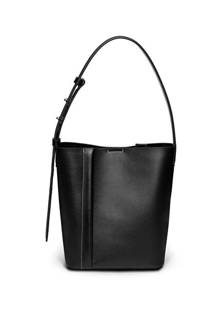 The Medium Tote Plissé Black Leather Women's Shoulder Bag
