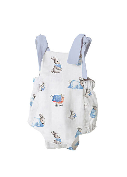 %100 Pamuk Bebe Lapin Müslin Mavi Unisex Bebek Tulum