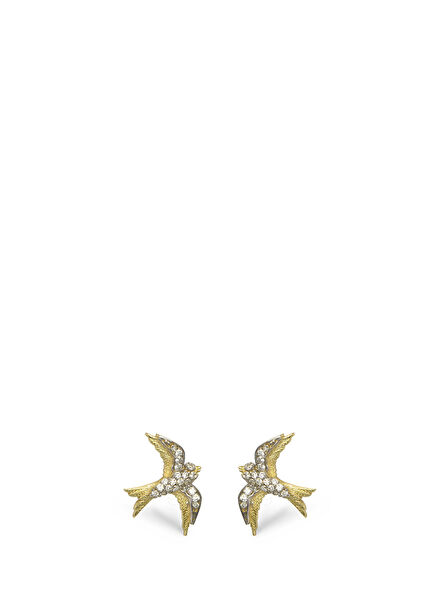 Swallow Diamond-Studded 14 Carat Gold Women's Earrings