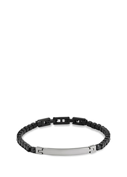 Men's steel bracelet with black stones