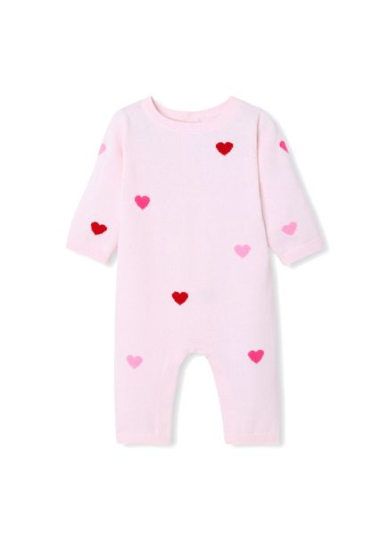 Kalp Motifli Pembe Uzun Kollu Kız Bebek Tulum