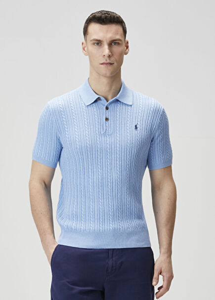Blue Polo Knit Textured T-Shirt