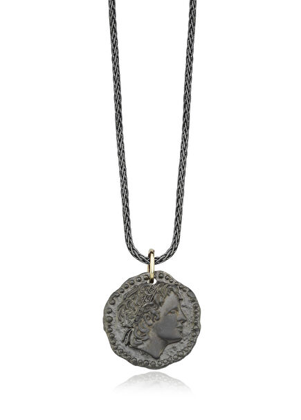 Marcus & Helmet Coin 14K Gold and 925K Sterling Silver Men's Necklace