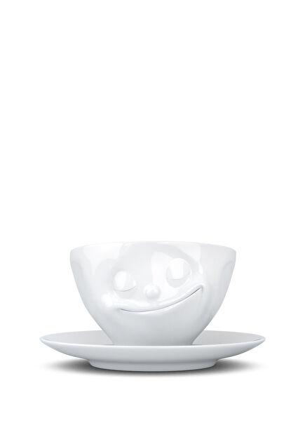 Happy White Porcelain Teacup and Saucer