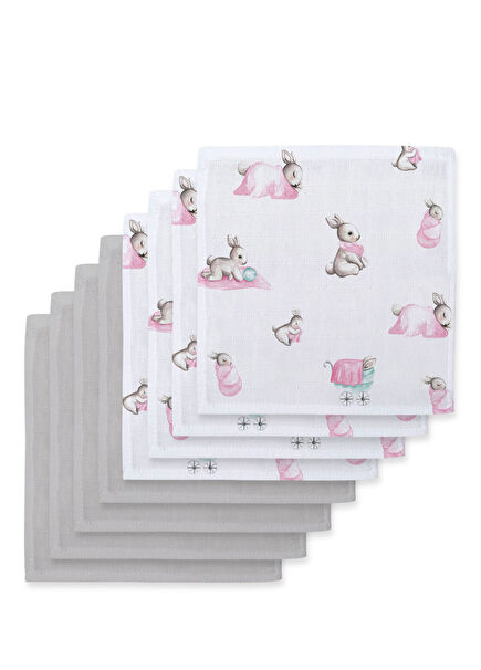 %100 Bebe Lapin Rose & Cotton Grey 10'lu Müslin Bebek Ağız Bezi Paketi