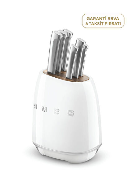50's Style White Retro 6-Piece Block Knife Set