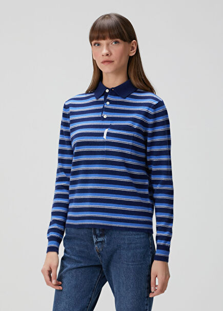 Mavi Çizgili Yün Polo Triko