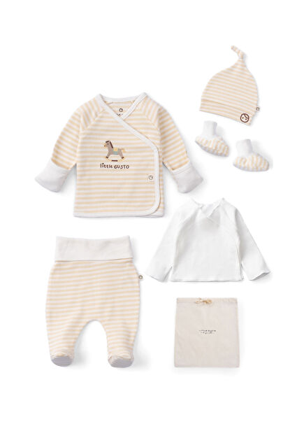 Playtime Sarı Organik Pamuk Unisex Bebek 6'lı Hastane Çıkışı Seti 