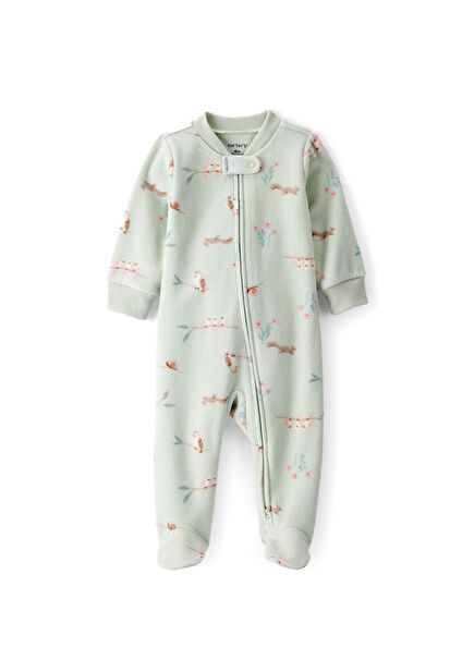 Green Fleece Long Sleeve Baby Girl Jumpsuit
