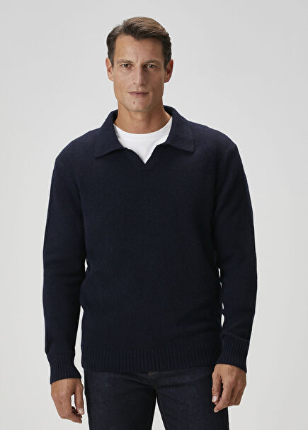 Lacivert Kaşmir Karışımlı Yün Kazak