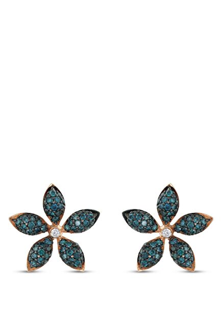 Apple Seed Tekli Mavi Kadın Pırlanta Altın Küpe