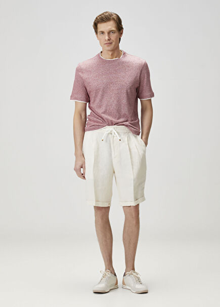 Off-White Double Pleated Linen Bermuda