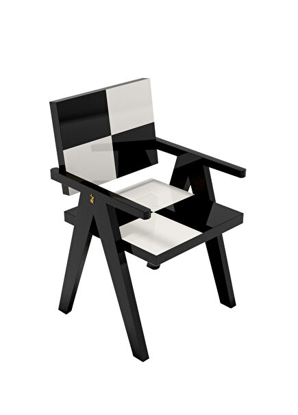 Siyah Beyaz Ahşap Lake Yemek Odası Sandalye