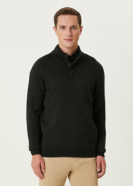 Anthracite Collar Buttons Sweater