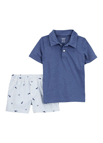 Polo Yaka Kısa Kollu T-Shirt ve Şort Erkek Çocuk 2'li Set 