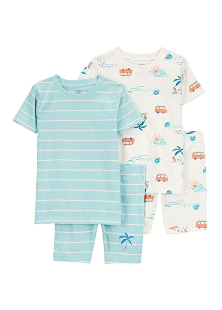 Renkli Desenli Erkek Bebek 4'lü Pijama Takımı