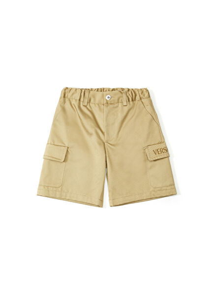 Beige Logo Detailed Boys Shorts