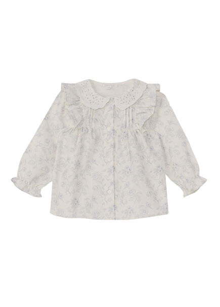 Ekru Yaka Detaylı Uzun Kollu Kız Bebek Bluz