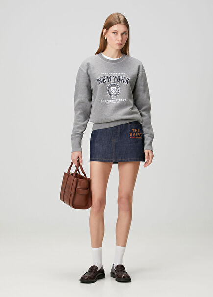 Lacivert Mini Denim Etek