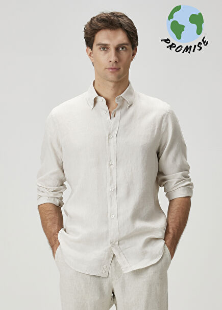 Comfort Fit Taş Keten Gömlek