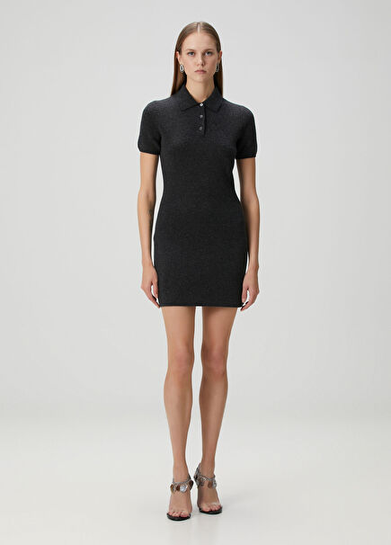 Koyu Gri Mini Yün Elbise