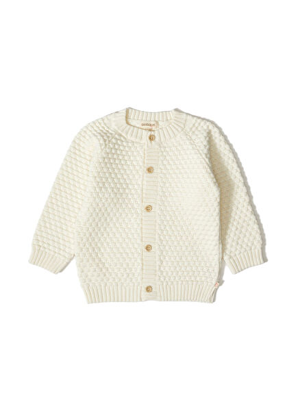Ecru Organic Cotton Knit Baby Cardigan